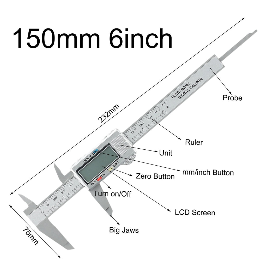 0-150mm Digital Caliper Vernier Electronic Ruler Micrometer Gauge Meter For Jewelry Craft Measuring Testing Supplies Manual Tool