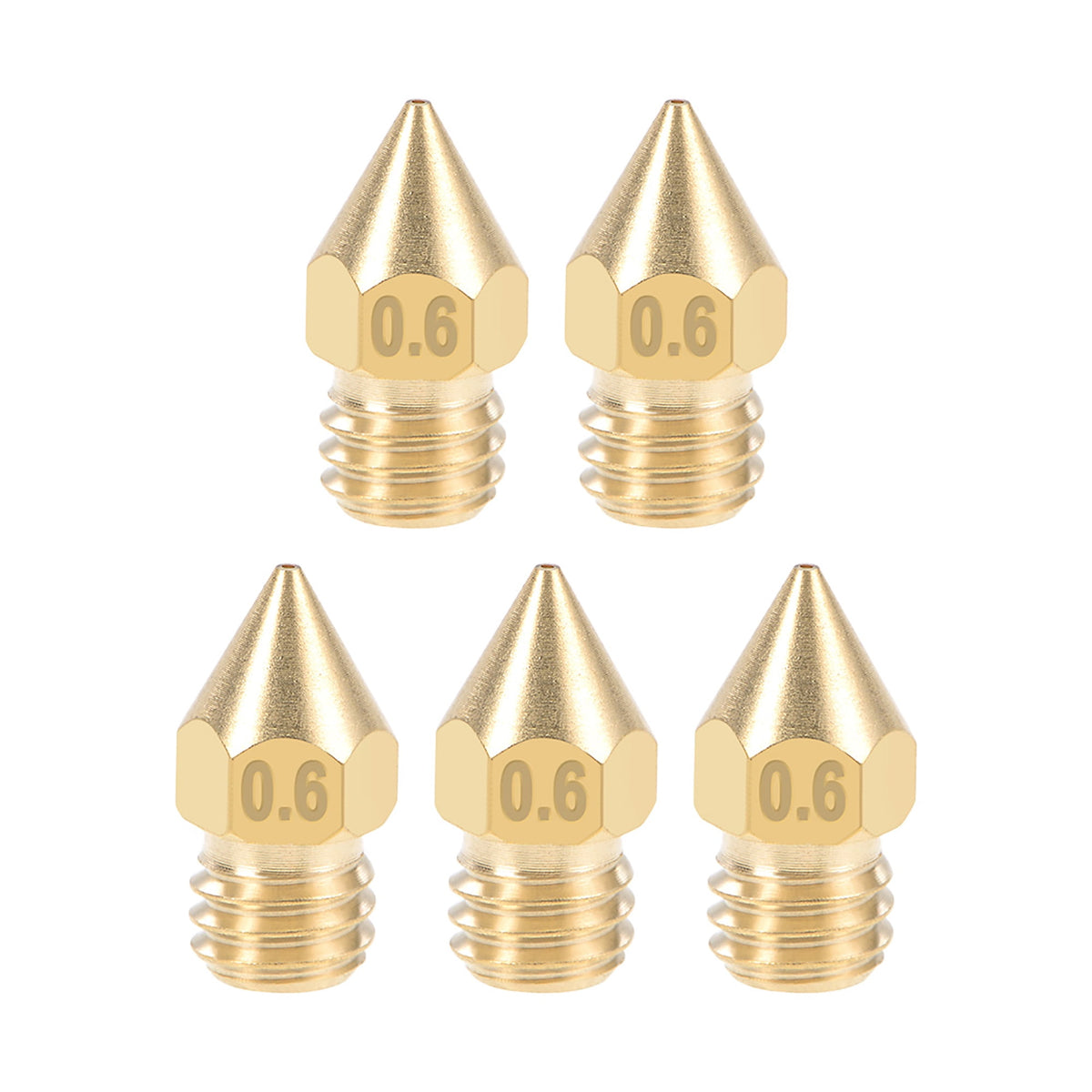 0.6mm 3D Printer Nozzle Head M6 Thread for MK8 1.75mm Extruder Print, Brass 5pcs
