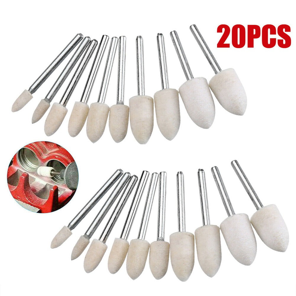 20Pcs Wool Felt Mounted Polishing Buffing Wheel Grinding Head For Drill Rotary Tool Shank Electric Grinding Accessories