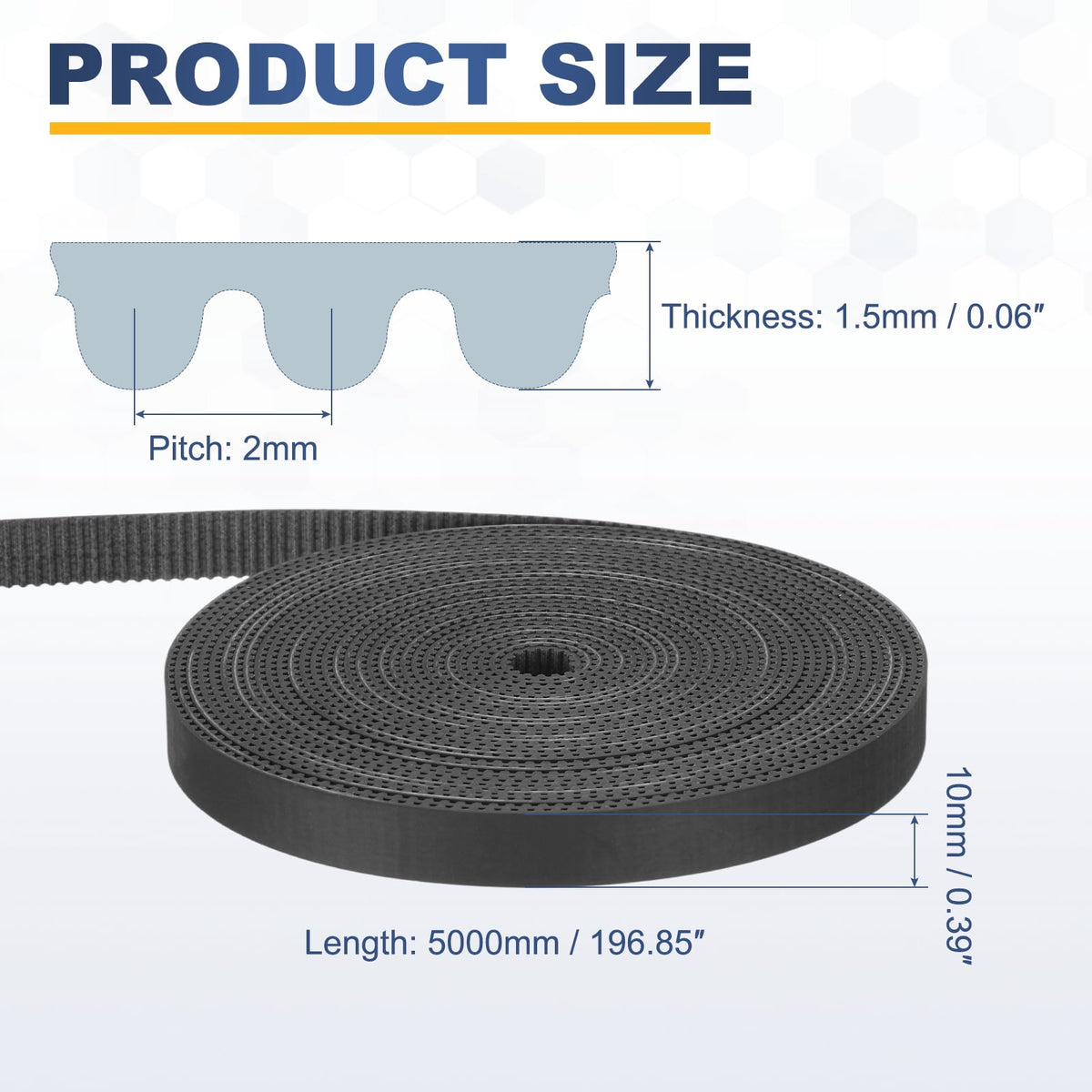 Uxcell Dustproof Rubber 2GT Timing Belt 10x5000mm 2mm Pitch 1.5mm Thick Black Open Loop Pulley Timing Belt for 3D Printer