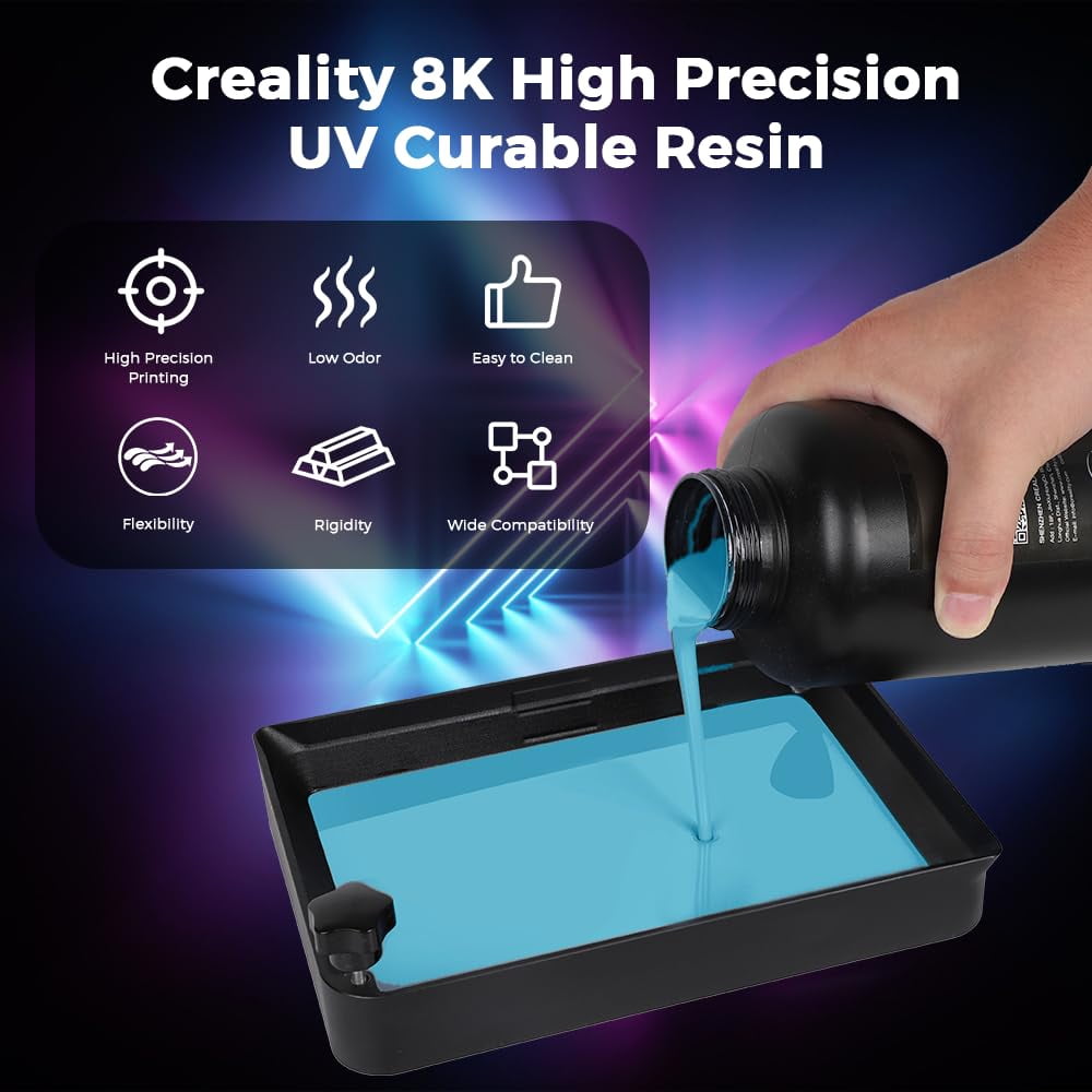 Official 8K 3D Printer Resin，1kg High Precision 405nm UV-Curing Resin Low Shrinkage, Excellent Fluidity Standard Photopolymer Resin for LCD DPL 3D Printing, Blue