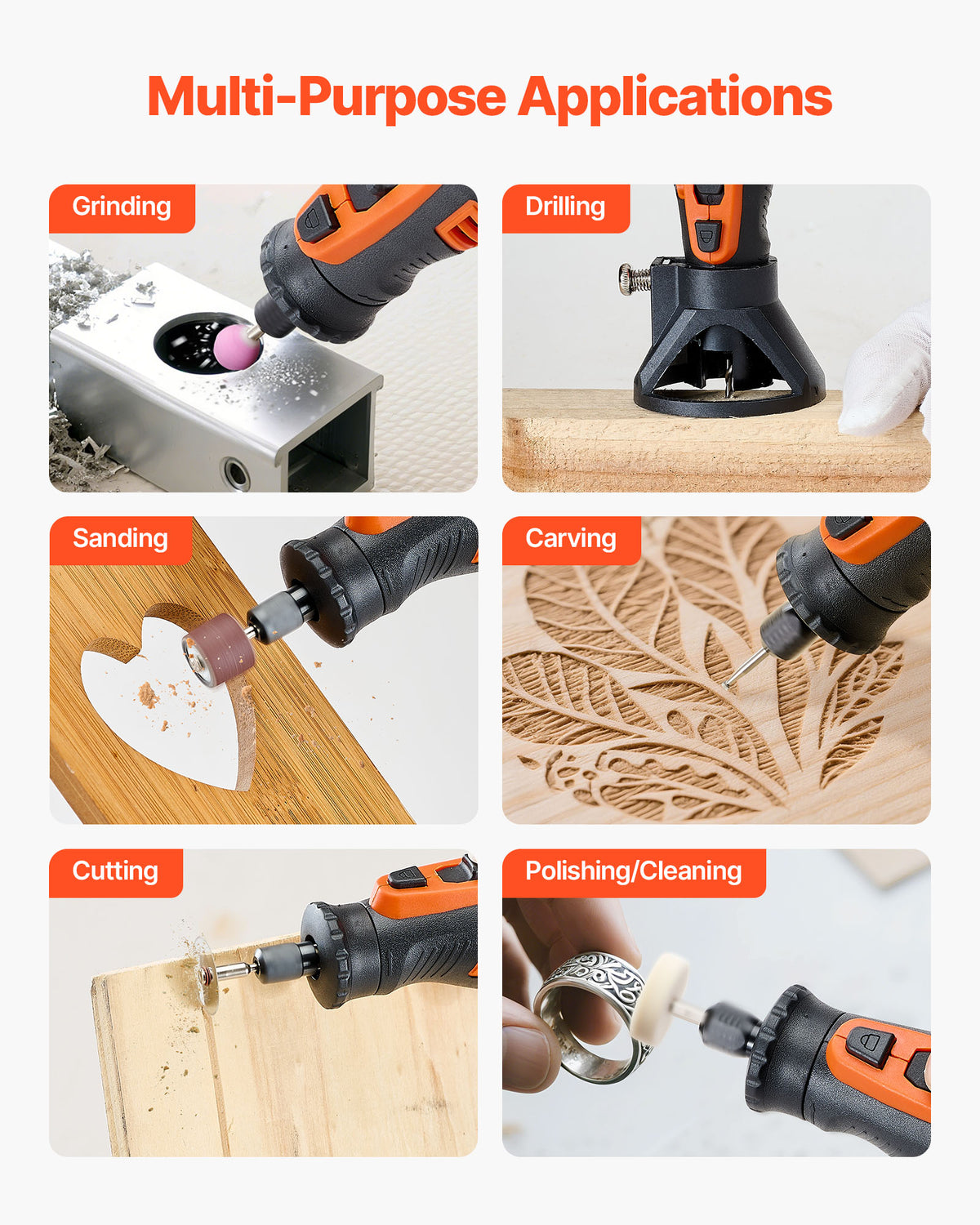 VEVOR 136-Piece Cordless Rotary Tool Kit, DC8V Portable Mini Power Rotary Tool, 5 Speeds 5000-30000RPM Multi-Purpose DIY Tools for Engraving, Sanding, Polishing, Carving, Grinding, Cutting, DIY Craft