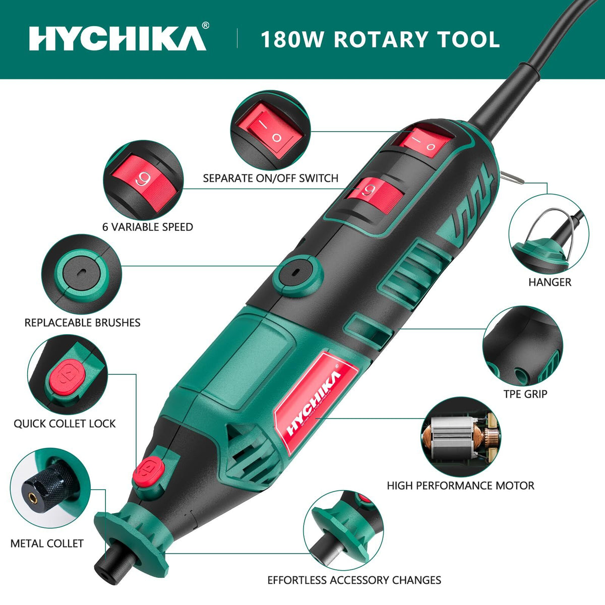 HYCHIKA 180W Corded Electric Rotary Power Tool, 35000 RPM