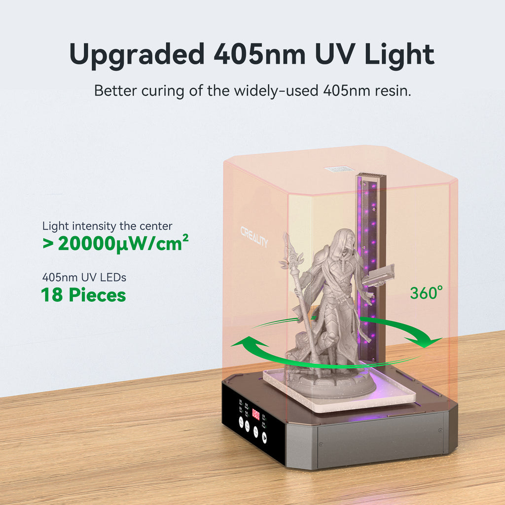 Official Creality UW-03 Wash and Cure Station for LCD/SLA/DLP Resin 3D Printing, 360° Rotational Stronger Curing, Anti-fall Drying Station, Upgraded 405nm UV Light with Wash Basket