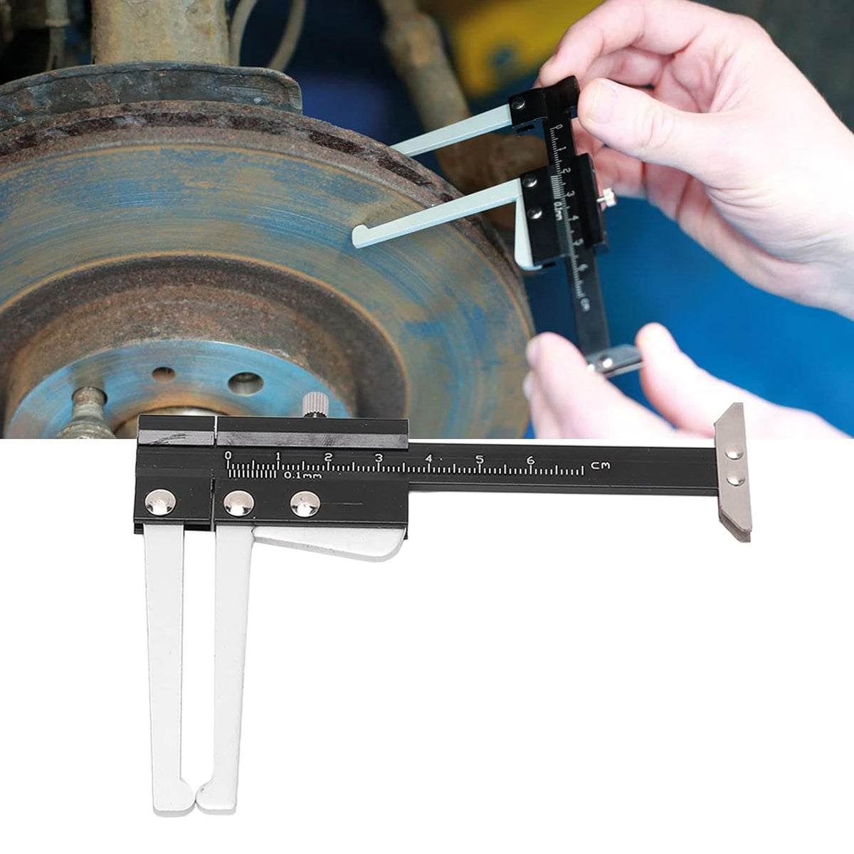 CATPAN Disc Brake Micrometer Metric Brake Disc Depth Measuring Caliper, 0-60mm High Precise Tire Tread Depth Gauge 0.1mm Accuracy Portable, Manual Auto Brake Disc Depth Gauge
