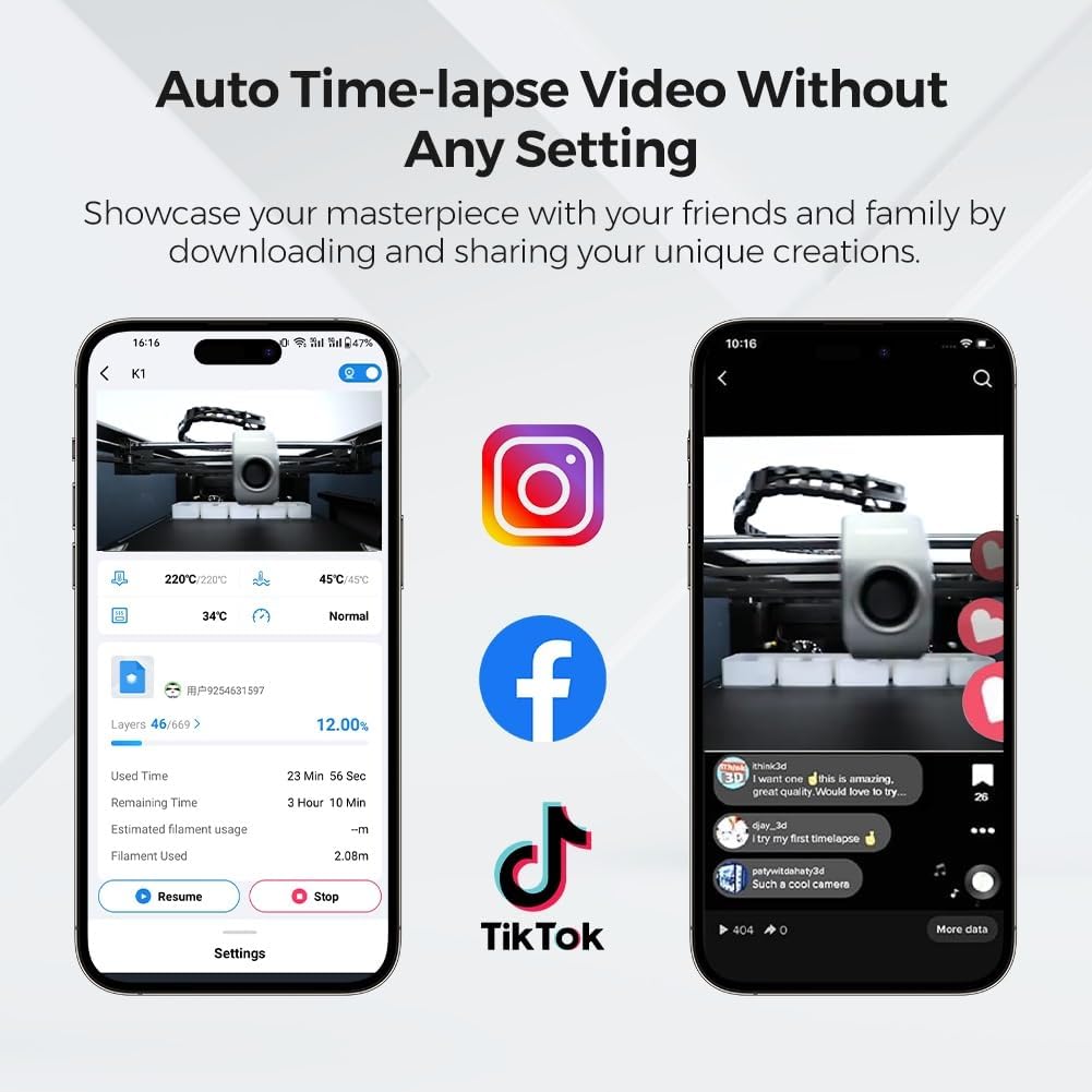 Creality Official K1 AI Camera, HD Quality, AI Detection, Time-Lapse Filming, Real-time Viewing, Easy Install, Keen Watch to Reduce Waste of Filaments, K1/K1 MAX 3D Printer Accessory, Black