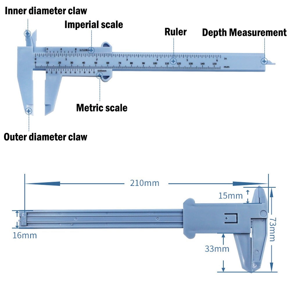 0-150Mm Vernier Calipers Double Rule Scale Plastic Depth Height Measure Tool Blue