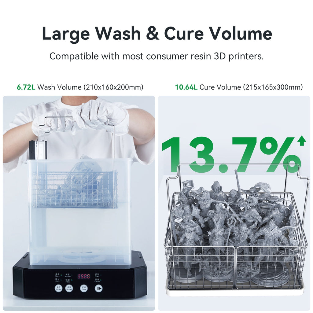 Official Creality UW-03 Wash and Cure Station for LCD/SLA/DLP Resin 3D Printing, 360° Rotational Stronger Curing, Anti-fall Drying Station, Upgraded 405nm UV Light with Wash Basket